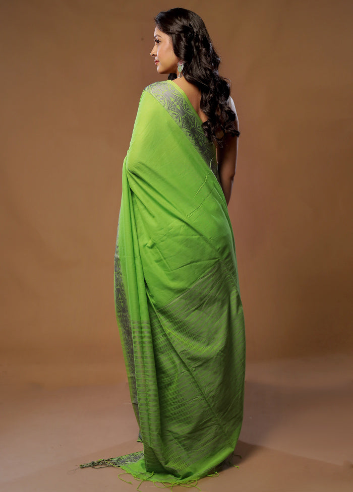 Green Khadi Cotton Saree With Blouse Piece - Indian Silk House Agencies