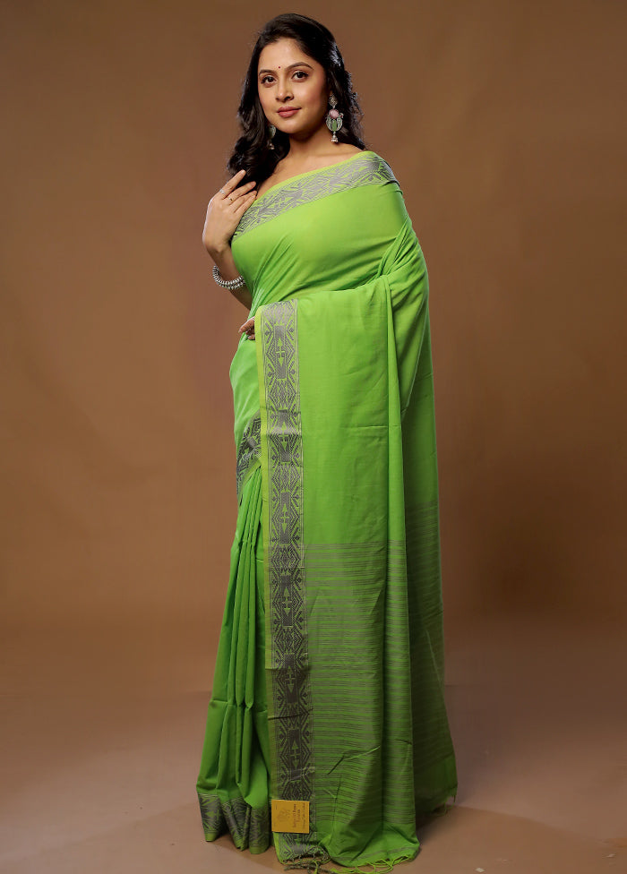 Green Khadi Cotton Saree With Blouse Piece - Indian Silk House Agencies