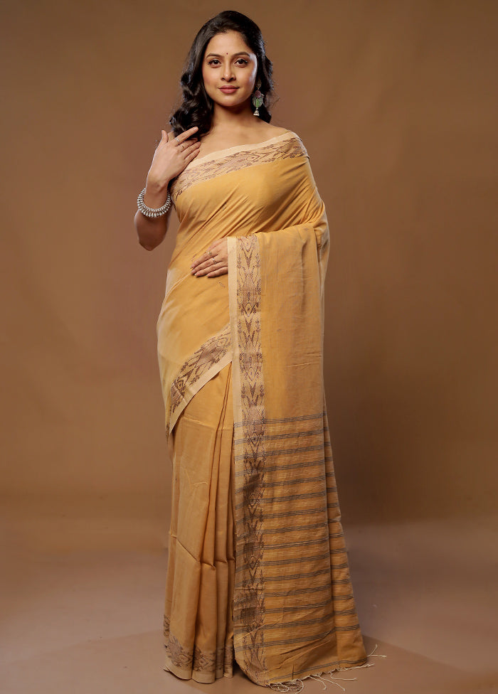 Yellow Khadi Cotton Saree With Blouse Piece - Indian Silk House Agencies