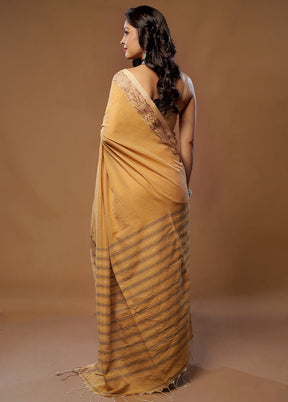 Yellow Khadi Cotton Saree With Blouse Piece - Indian Silk House Agencies