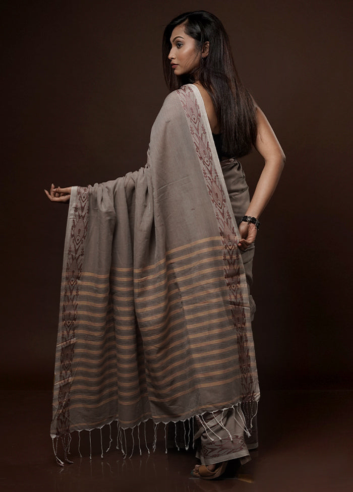 Grey Khadi Cotton Saree With Blouse Piece - Indian Silk House Agencies