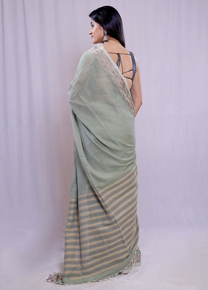 Green Khadi Cotton Saree With Blouse Piece - Indian Silk House Agencies