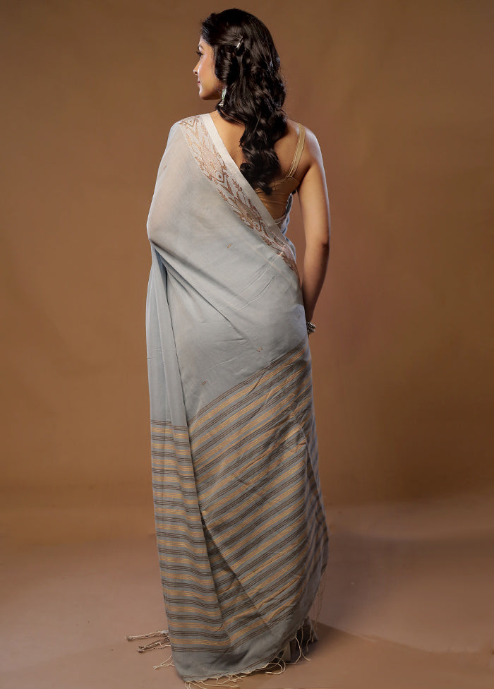 Blue Khadi Cotton Saree With Blouse Piece - Indian Silk House Agencies