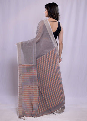 Grey Khadi Cotton Saree With Blouse Piece - Indian Silk House Agencies