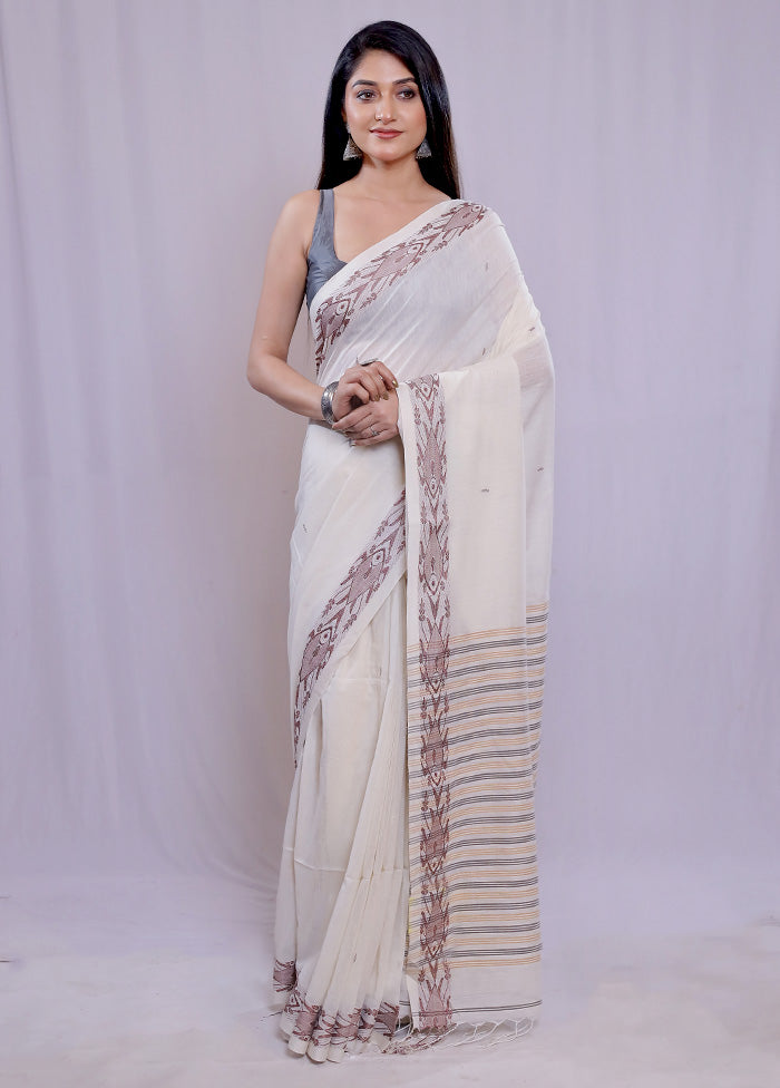 Cream Khadi Cotton Saree With Blouse Piece - Indian Silk House Agencies