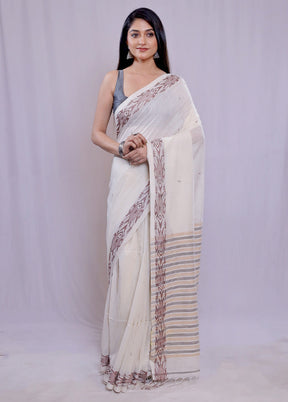 Cream Khadi Cotton Saree With Blouse Piece - Indian Silk House Agencies