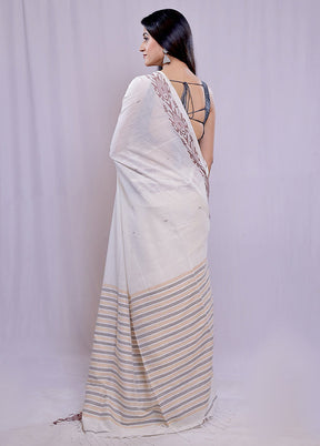 Cream Khadi Cotton Saree With Blouse Piece - Indian Silk House Agencies