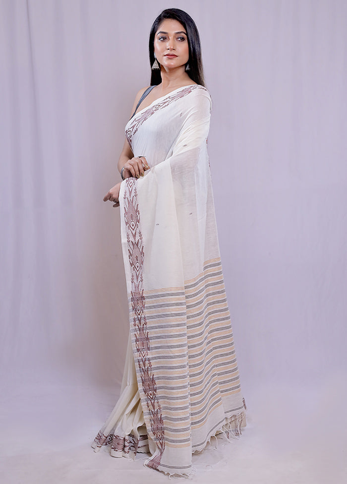 Cream Khadi Cotton Saree With Blouse Piece - Indian Silk House Agencies