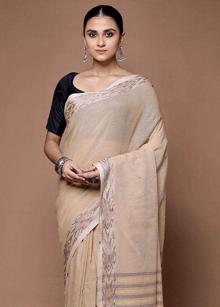 Cream Cotton Saree With Blouse Piece