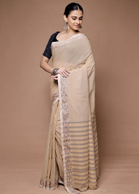 Cream Cotton Saree With Blouse Piece