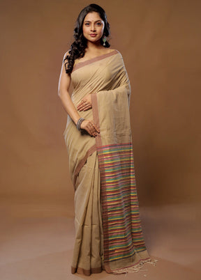 Cream Khadi Cotton Saree With Blouse Piece - Indian Silk House Agencies