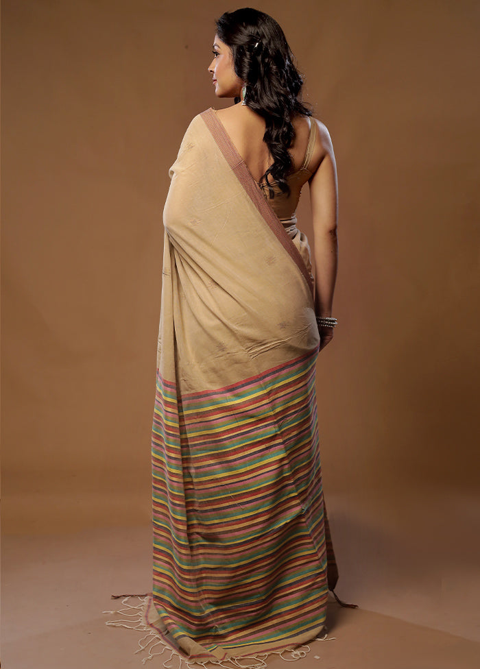 Cream Khadi Cotton Saree With Blouse Piece - Indian Silk House Agencies