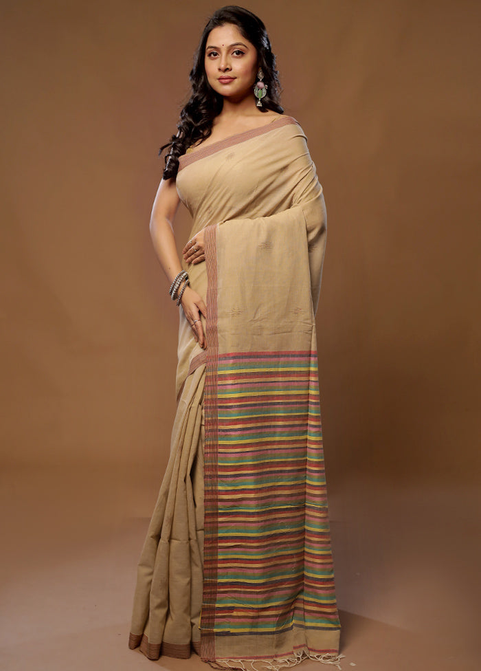 Cream Khadi Cotton Saree With Blouse Piece - Indian Silk House Agencies