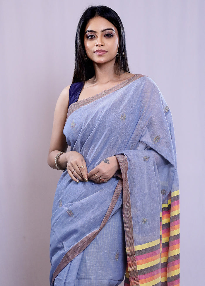 Grey Khadi Cotton Saree With Blouse Piece - Indian Silk House Agencies