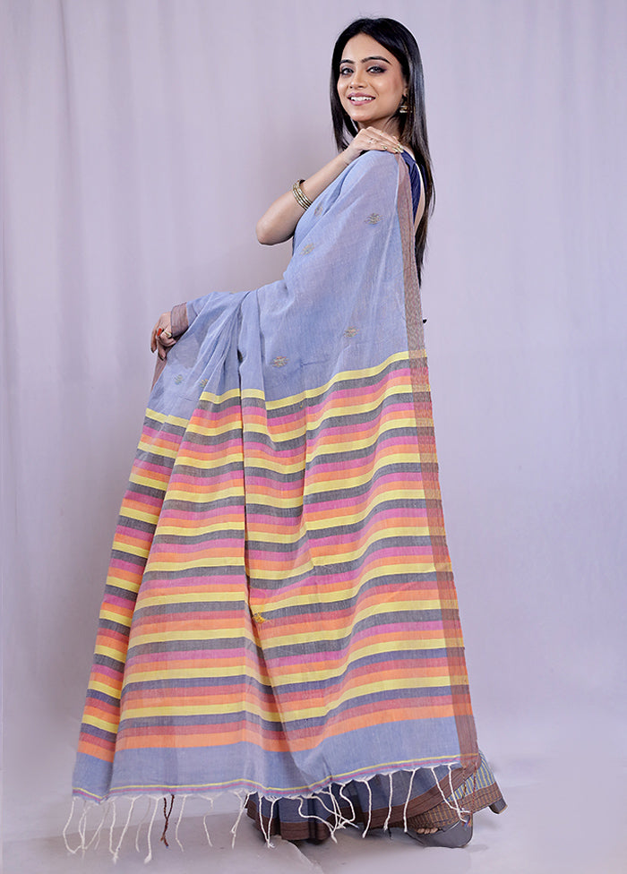 Grey Khadi Cotton Saree With Blouse Piece - Indian Silk House Agencies