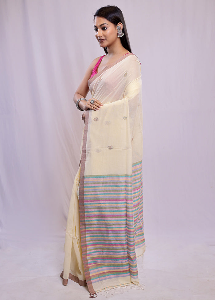 Yellow Khadi Cotton Saree With Blouse Piece - Indian Silk House Agencies