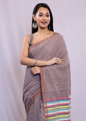 Brown Khadi Cotton Saree With Blouse Piece - Indian Silk House Agencies