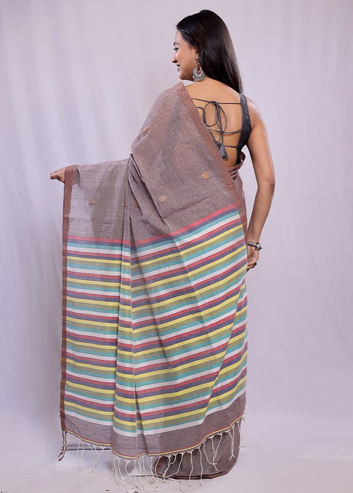 Brown Khadi Cotton Saree With Blouse Piece - Indian Silk House Agencies