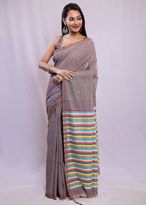 Brown Khadi Cotton Saree With Blouse Piece - Indian Silk House Agencies