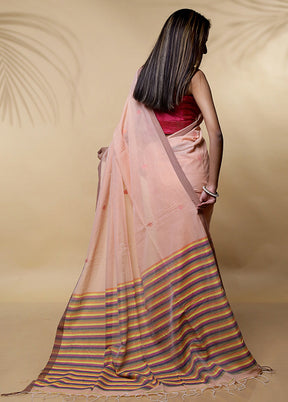 Pink Khadi Cotton Saree Without Blouse Piece - Indian Silk House Agencies