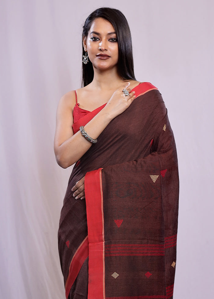 Brown Khadi Cotton Saree With Blouse Piece - Indian Silk House Agencies