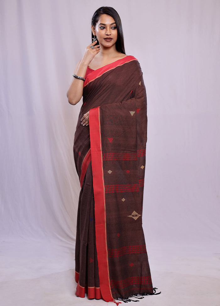 Brown Khadi Cotton Saree With Blouse Piece - Indian Silk House Agencies