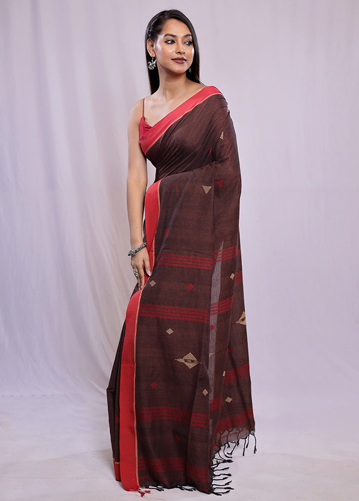 Brown Khadi Cotton Saree With Blouse Piece - Indian Silk House Agencies