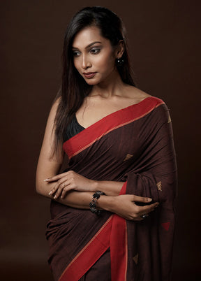 Brown Khadi Cotton Saree With Blouse Piece - Indian Silk House Agencies