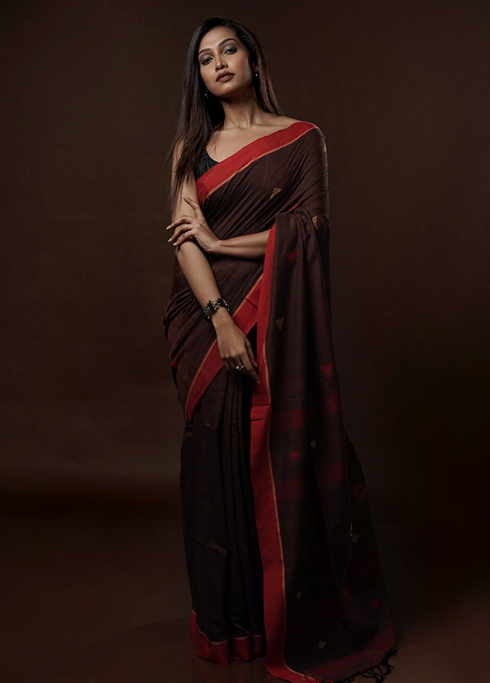 Brown Khadi Cotton Saree With Blouse Piece - Indian Silk House Agencies