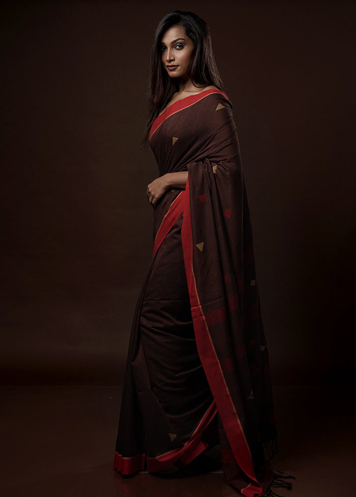 Brown Khadi Cotton Saree With Blouse Piece - Indian Silk House Agencies