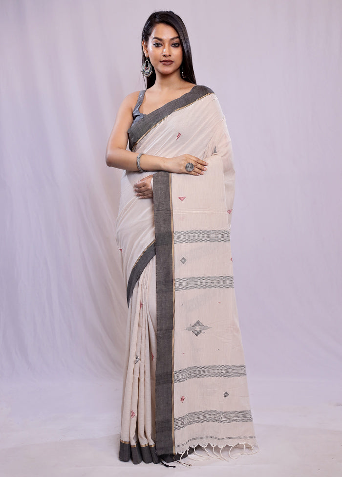 Cream Khadi Cotton Saree With Blouse Piece - Indian Silk House Agencies