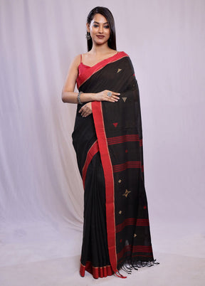 Black Khadi Cotton Saree With Blouse Piece - Indian Silk House Agencies