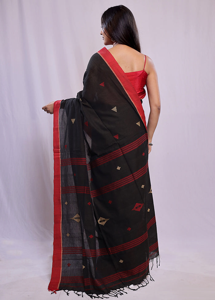 Black Khadi Cotton Saree With Blouse Piece - Indian Silk House Agencies