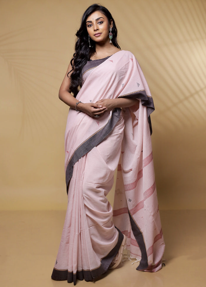 Pink Khadi Cotton Saree Without Blouse Piece - Indian Silk House Agencies