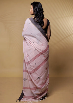 Pink Khadi Cotton Saree Without Blouse Piece - Indian Silk House Agencies