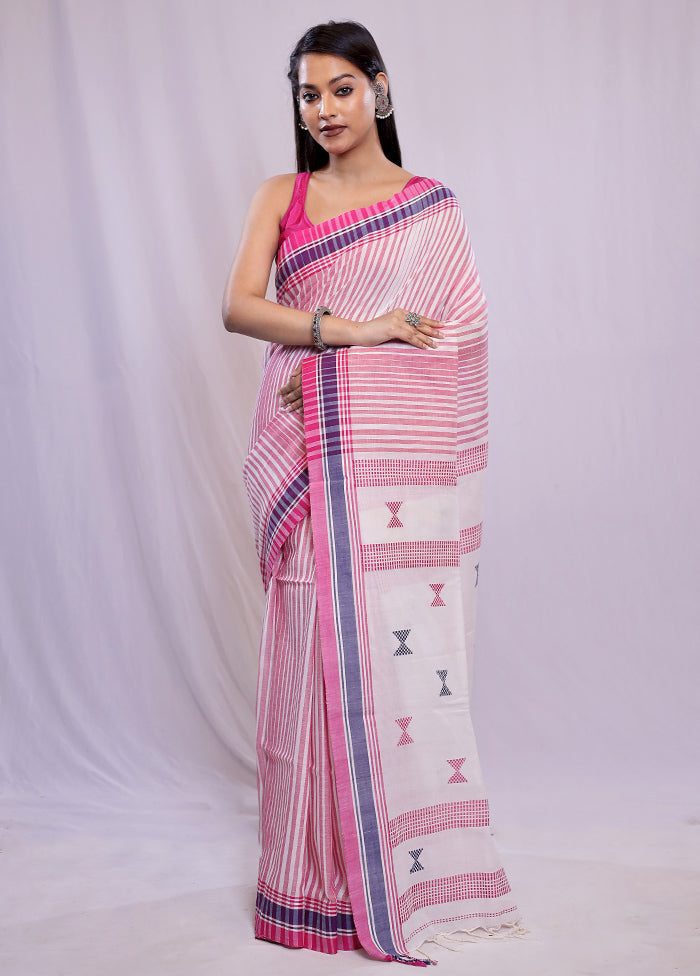 Cream Khadi Cotton Saree With Blouse Piece - Indian Silk House Agencies