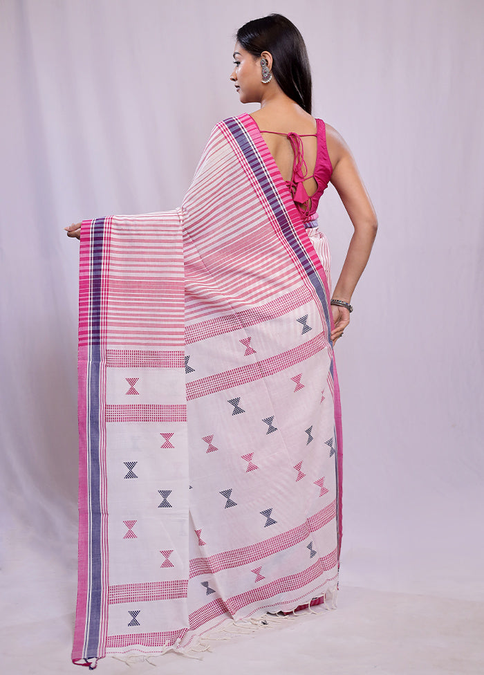 Cream Khadi Cotton Saree With Blouse Piece - Indian Silk House Agencies