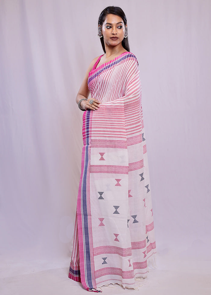 Cream Khadi Cotton Saree With Blouse Piece - Indian Silk House Agencies