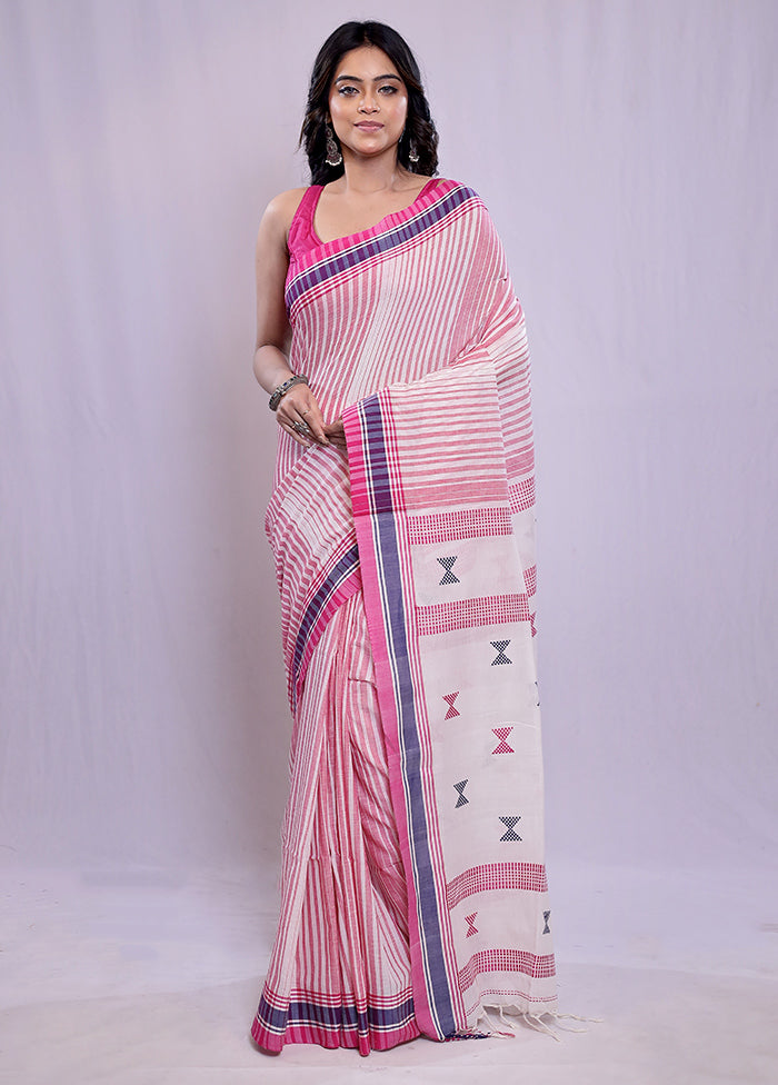 Cream Khadi Cotton Saree With Blouse Piece - Indian Silk House Agencies