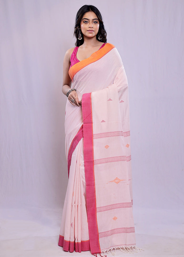 Peach Khadi Cotton Saree With Blouse Piece - Indian Silk House Agencies