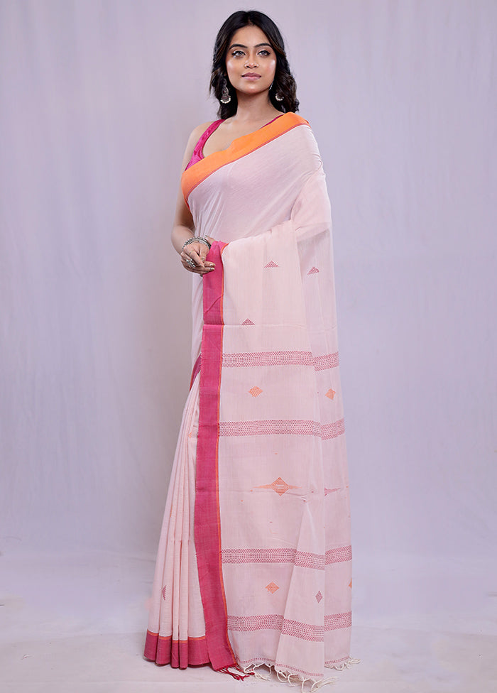 Peach Khadi Cotton Saree With Blouse Piece - Indian Silk House Agencies