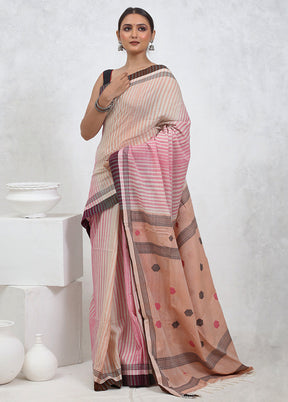 Cream Khadi Cotton Saree With Blouse Piece