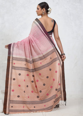 Cream Khadi Cotton Saree With Blouse Piece