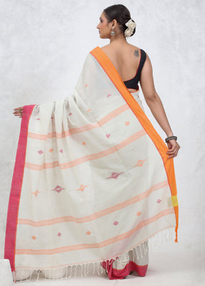 White Khadi Cotton Saree With Blouse Piece - Indian Silk House Agencies