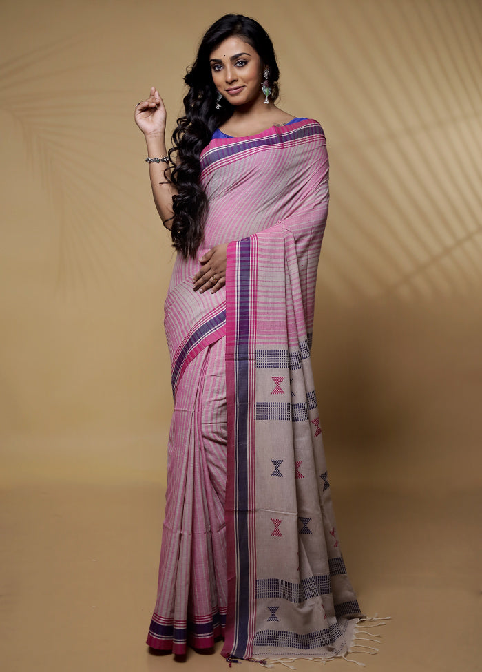 Cream Khadi Cotton Saree Without Blouse Piece - Indian Silk House Agencies