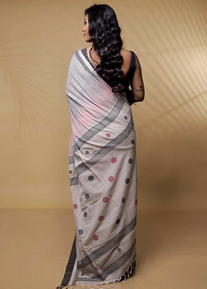 Cream Khadi Cotton Saree Without Blouse Piece - Indian Silk House Agencies