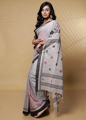 Cream Khadi Cotton Saree Without Blouse Piece - Indian Silk House Agencies