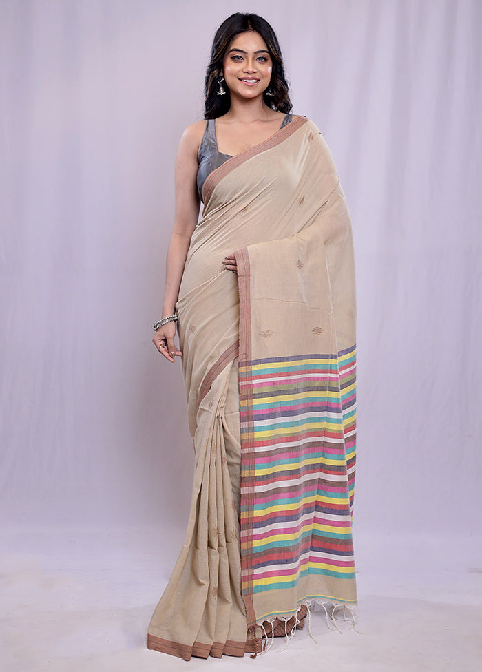 Cream Khadi Cotton Saree With Blouse Piece - Indian Silk House Agencies