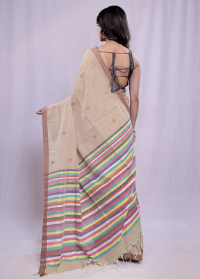 Cream Khadi Cotton Saree With Blouse Piece - Indian Silk House Agencies