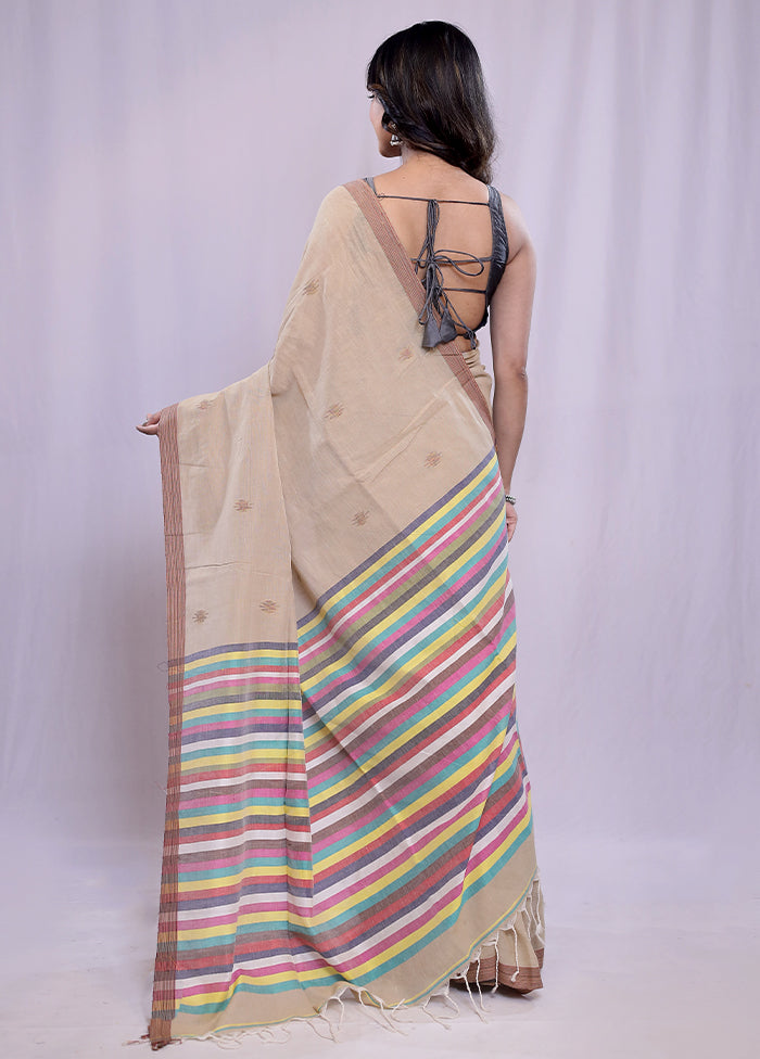 Cream Khadi Cotton Saree With Blouse Piece - Indian Silk House Agencies